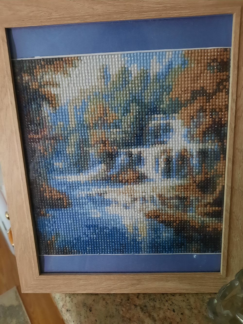 Sparkling Framed Diamond Mosaic Landscape in Blue and Brown